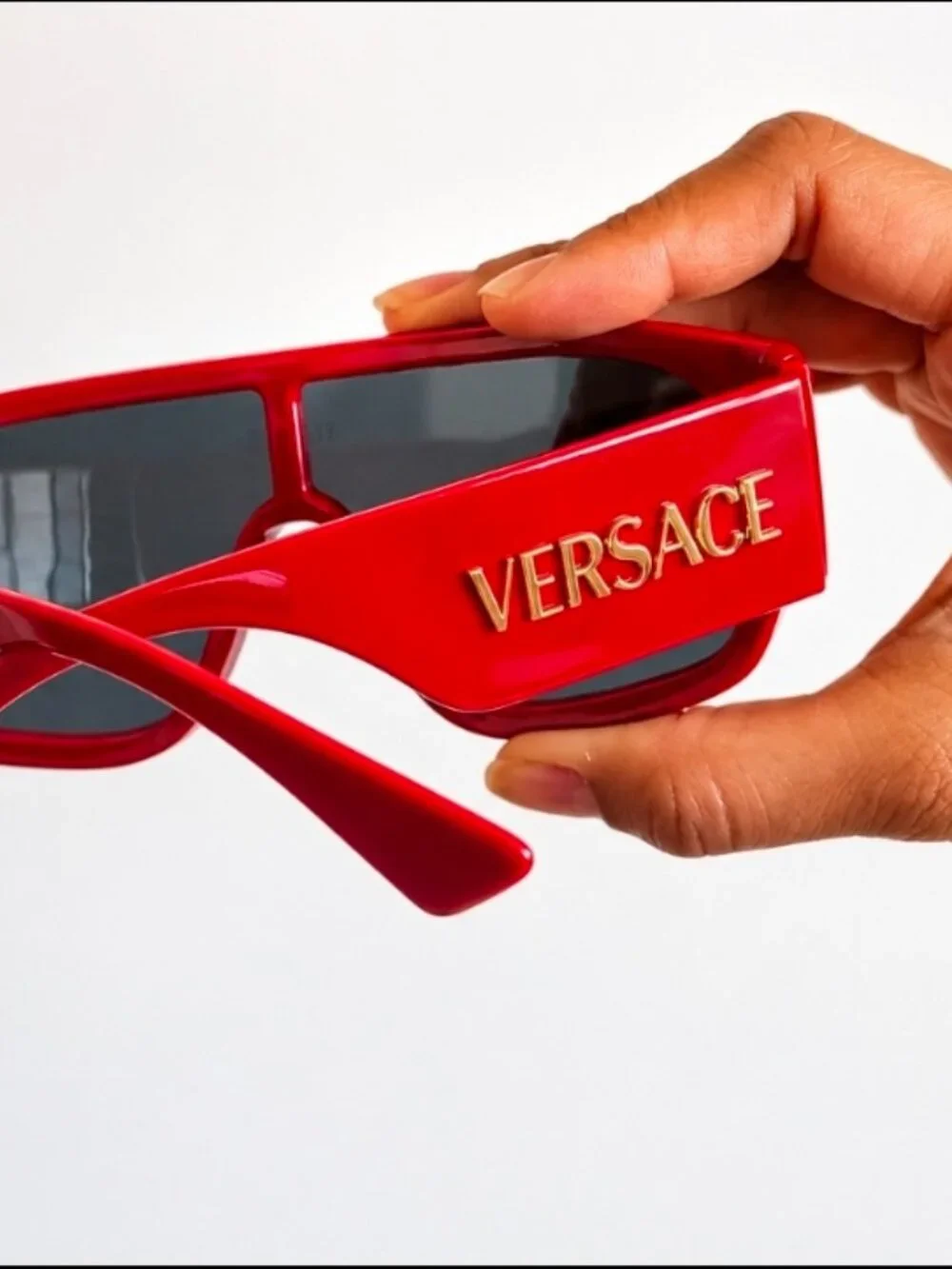 Versace VE4439 5388/87 Red Shield Oversized Sunglasses Women's 145 w/ Case